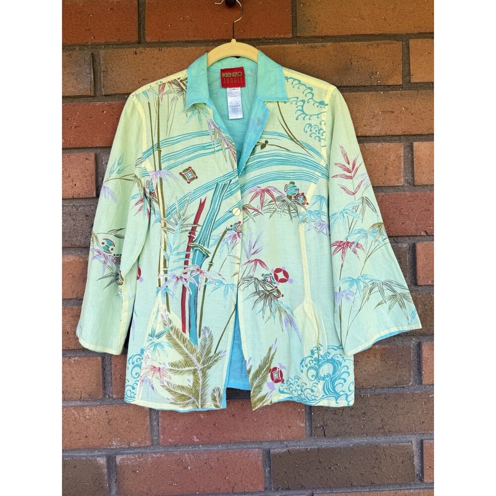 Kenzo Jungle Blouse‎ 3/4 Sleeve Cardigan Shirt Bamboo | Teal | EU 40 US S/M
